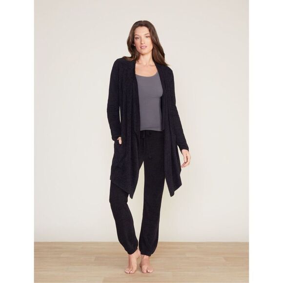 Barefoot Dreams Cozychic S/M Lite Island Wrap Cardigan Black Pockets Open Front - Picture 2 of 16